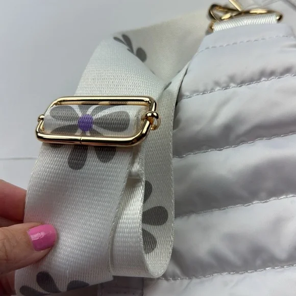 NWT New White Quilted Puffer crossbody bag with Strap - Picture 8 of 12